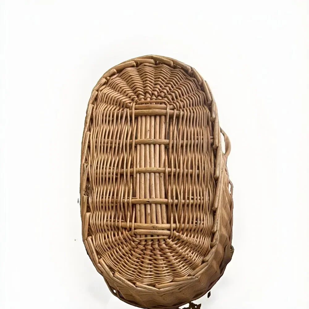 Wicker Oval Basket Double Handles Apple Print Fabric Liner Country Beige